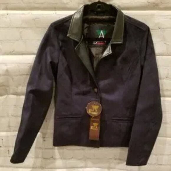 EMPORIO COLLEZIONE blue suede jacket with black leather collar NWT - Picture 1 of 4